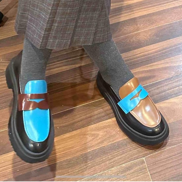 CAMPER TWINS Multicolored Leather Penny Loafer BROWN BLACK BLUE Size 42 US 9 - Picture 2 of 13